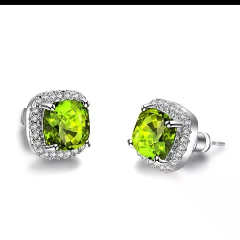 Lime Green Diamond Studs New 925 Setting Gift Boxed